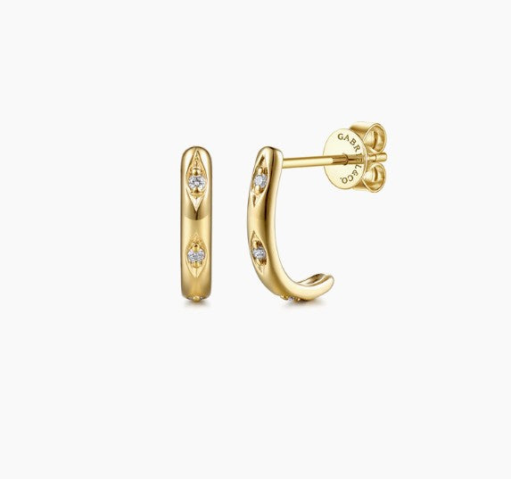 14K Gold Diamond J-Hoop Earrings