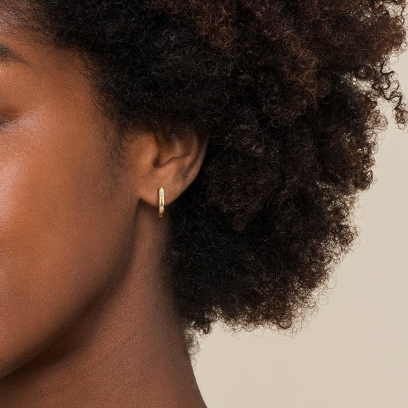 14K Gold Diamond J-Hoop Earrings