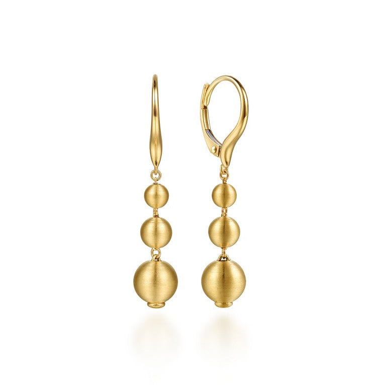 14K Yellow Gold Satin Bujukan Ball Drop Dangle Earrings