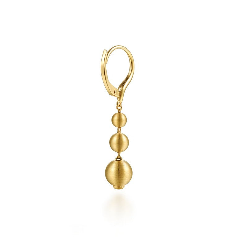 14K Yellow Gold Satin Bujukan Ball Drop Dangle Earrings