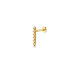 14K Gold Beaded Bar Single Flatback Stud Earring