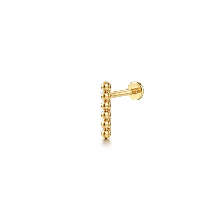 14K Gold Beaded Bar Single Flatback Stud Earring
