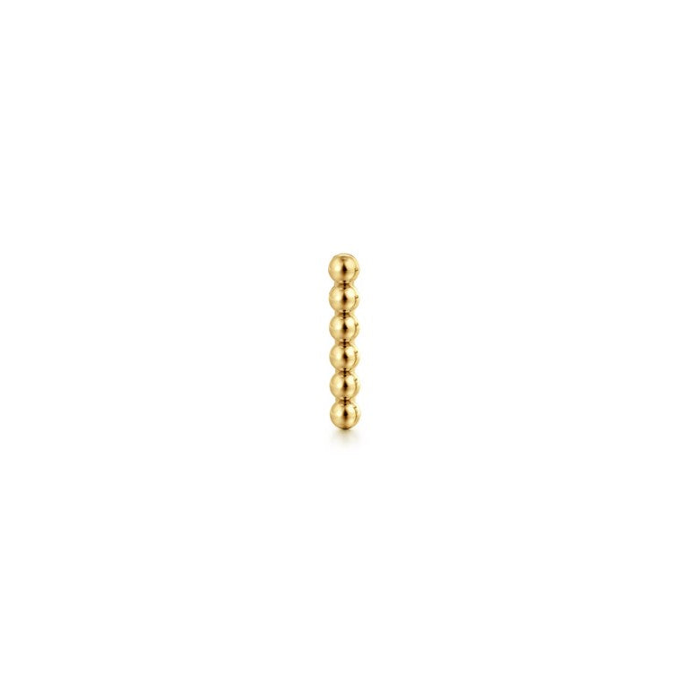 14K Gold Beaded Bar Single Flatback Stud Earring