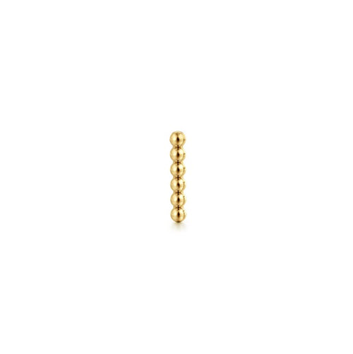 14K Gold Beaded Bar Single Flatback Stud Earring
