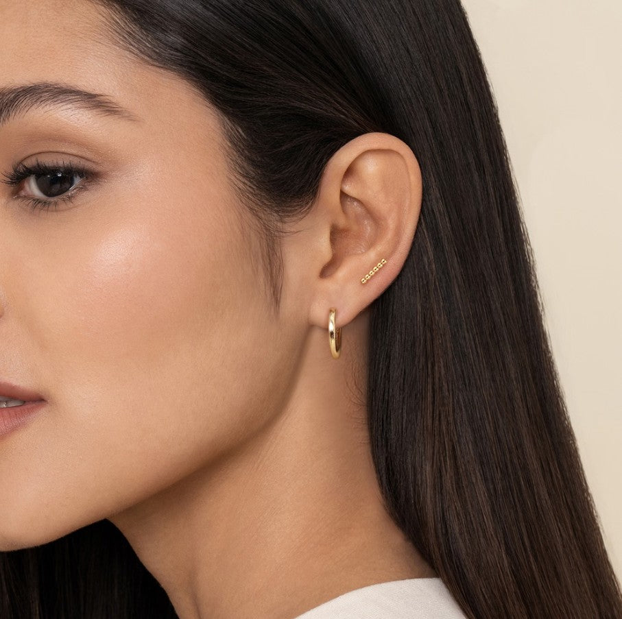 14K Gold Beaded Bar Single Flatback Stud Earring