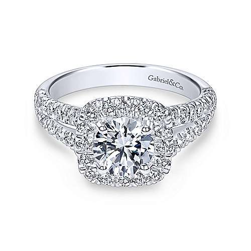 14K White Gold Cushion Halo Diamond Semi-Mount Ring