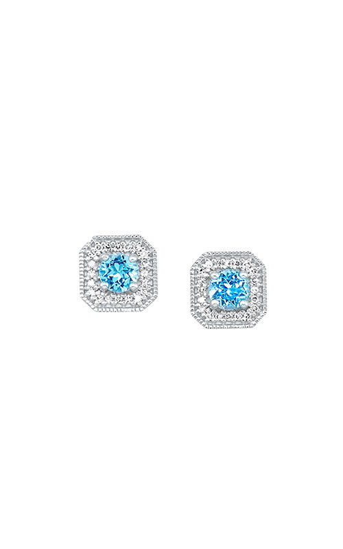 10K White Gold Blue Topaz and Diamond Halo Button Earrings