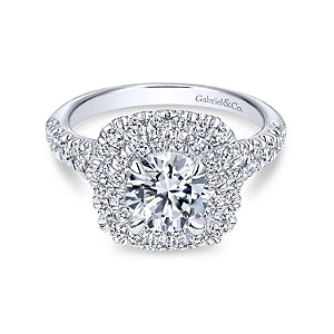 White 14 Karat Cushion Double Halo Ring Size 6.5