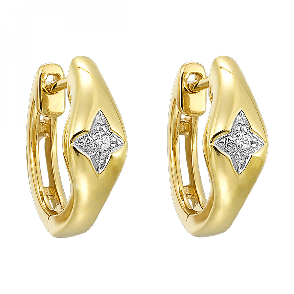 14K Yellow Gold Diamond Huggie Hoop Earrings