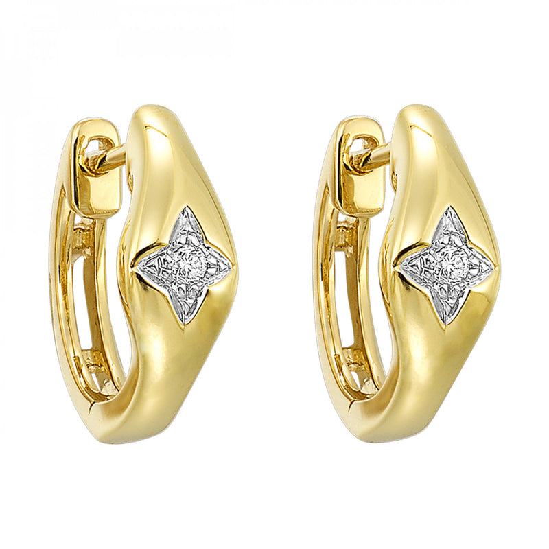 14K Yellow Gold Diamond Huggie Hoop Earrings