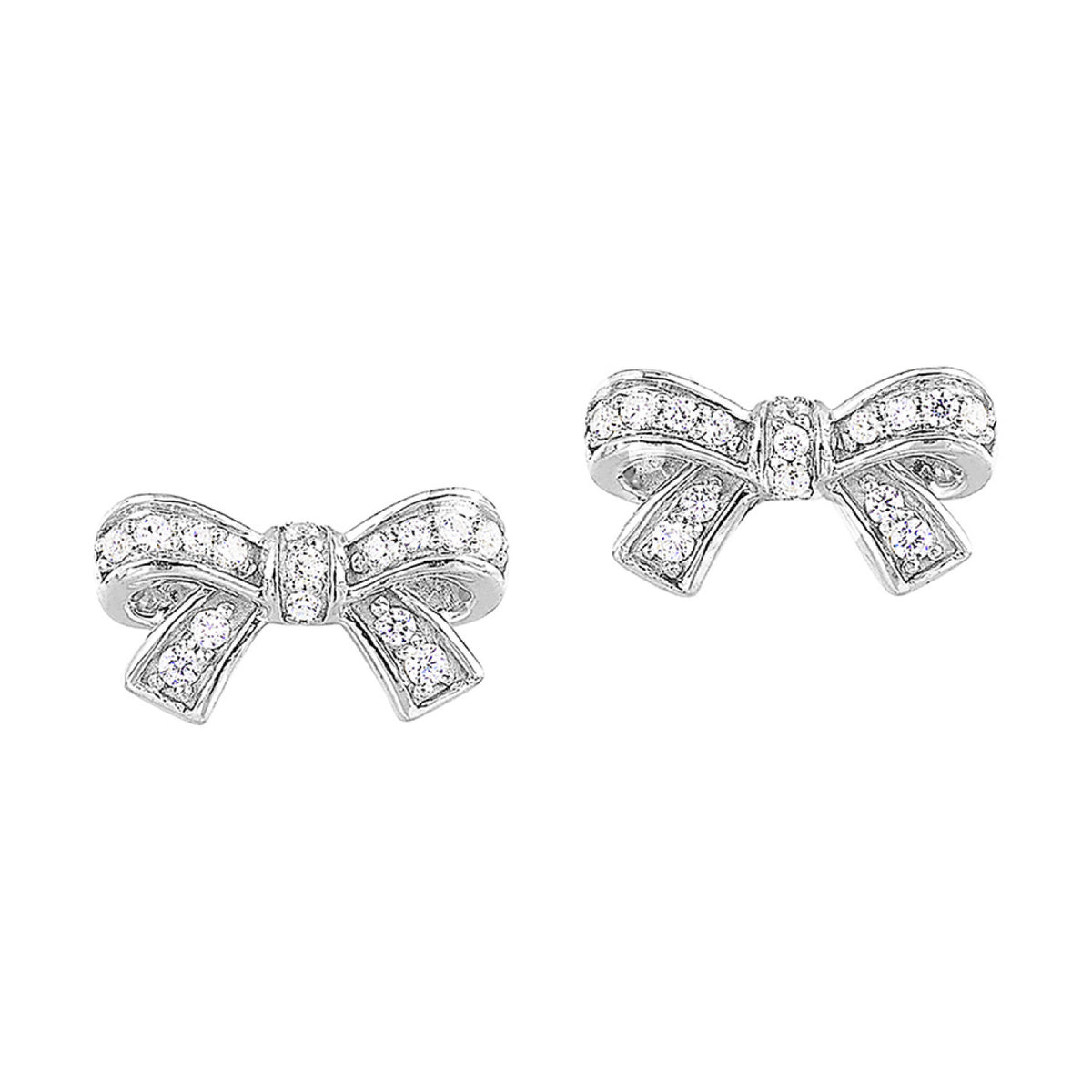 10K White Gold Diamond Bow Earrings