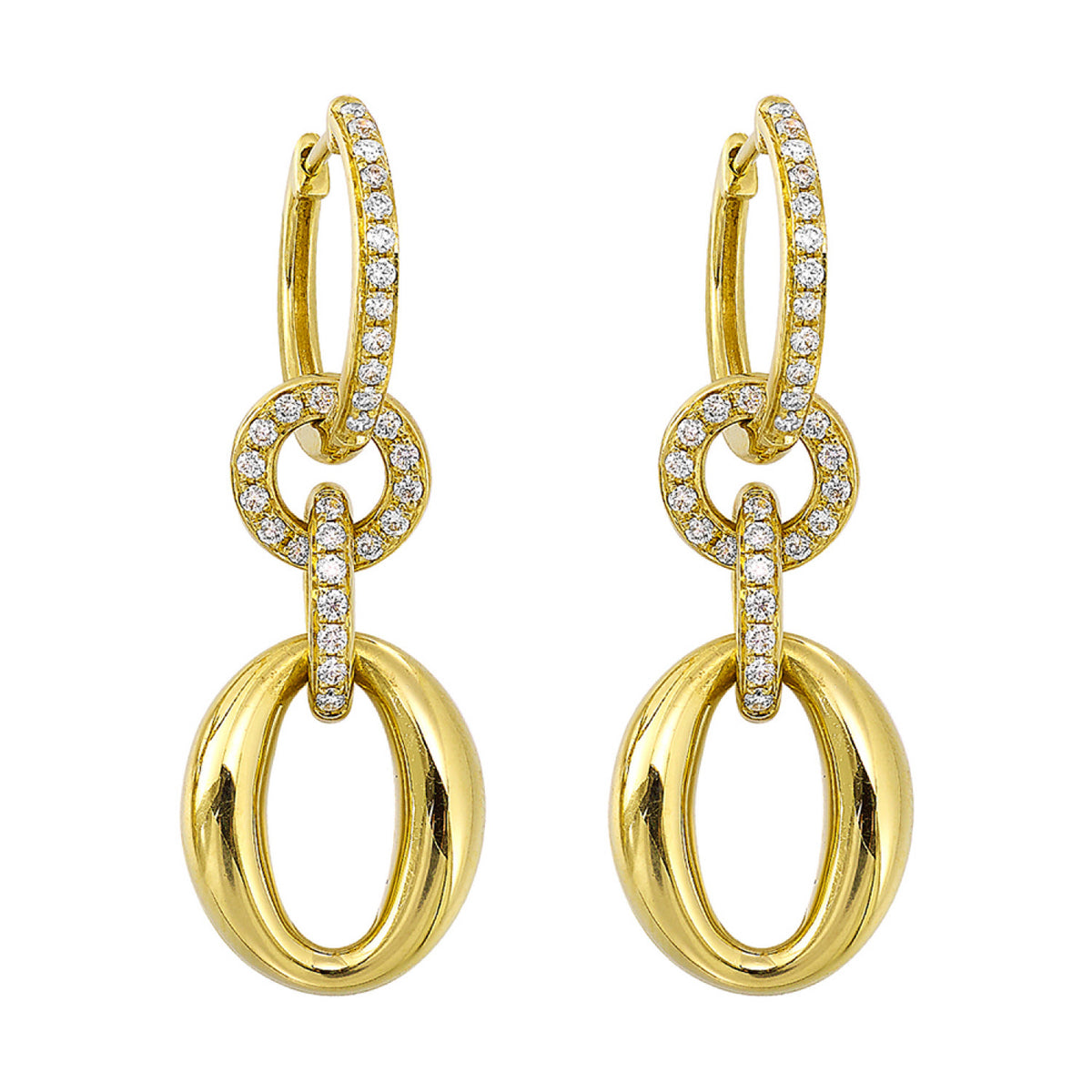 14K Gold Polished Oval Link Diamond Drop Earrings