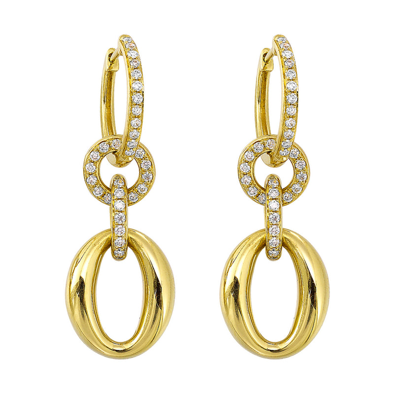 14K Gold Polished Oval Link Diamond Drop Earrings