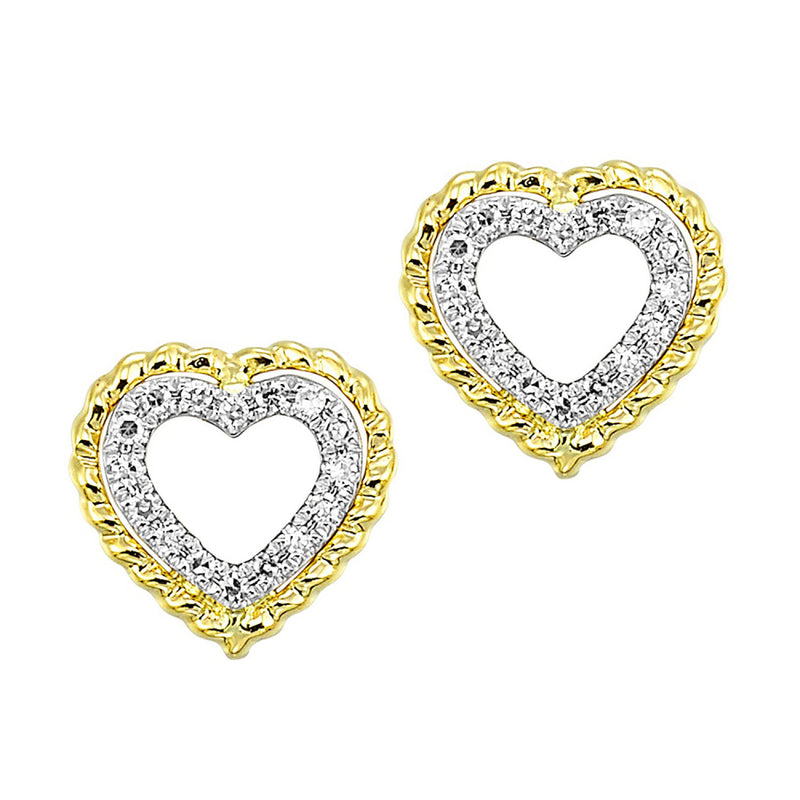 14K Yellow & White Gold Rope Heart Diamond Earrings
