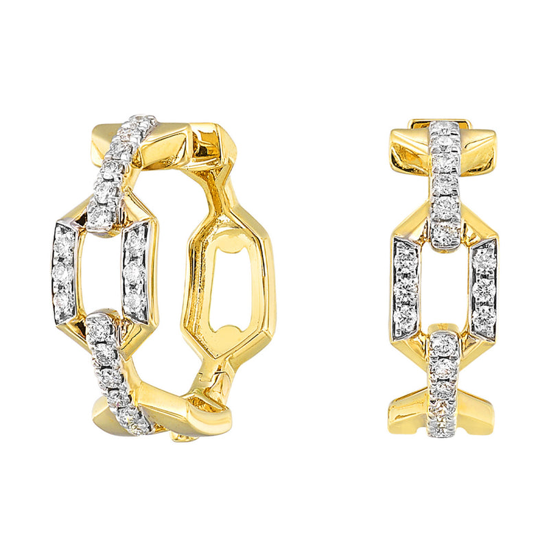 14K Yellow Gold Diamond Link Hoop Earrings