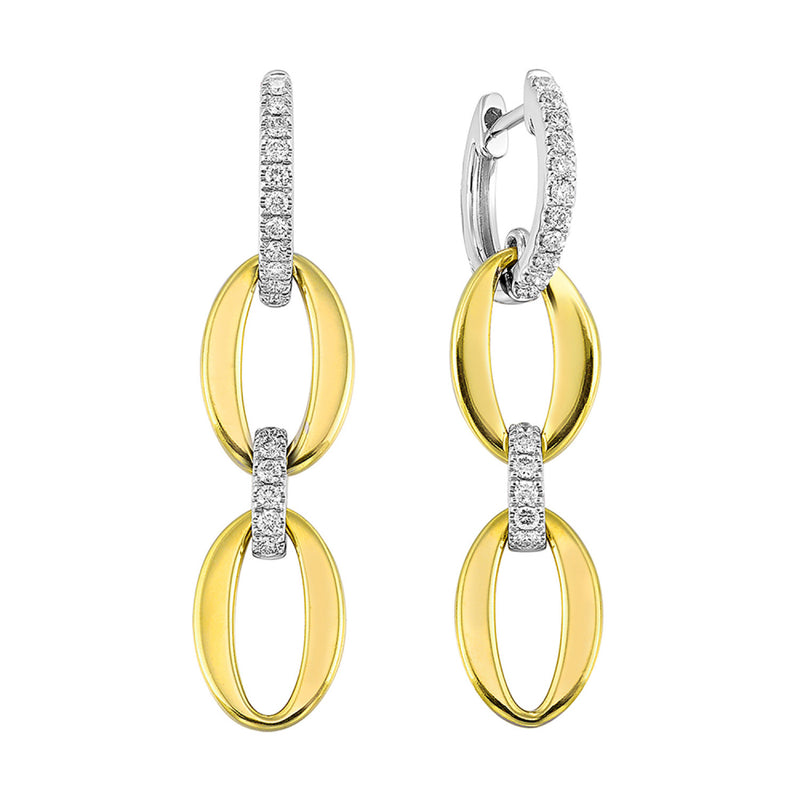 14K Yellow & White Gold Oval Diamond Link Drop Earrings