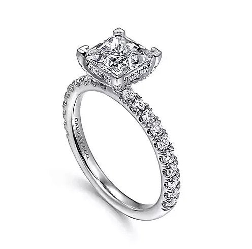 14K White Gold Hidden Halo Diamond Semi-Mount Ring
