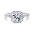 White 14 Karat Cushion Halo Round Diamond Ring Size 6.5