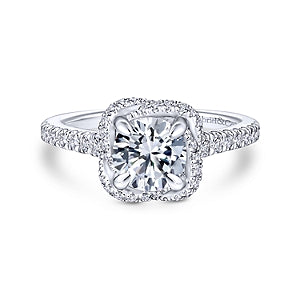 White 14 Karat Cushion Halo Round Diamond Ring Size 6.5