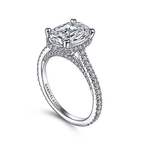 14K White Gold Hidden Halo Diamond Semi-Mount Ring