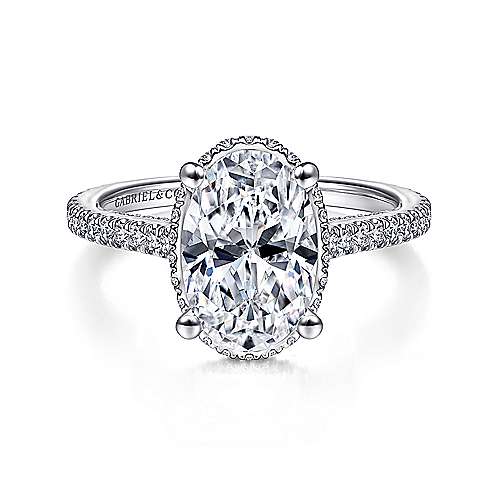 14K White Gold Hidden Halo Diamond Semi-Mount Ring