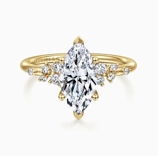14K Yellow Gold Marquise Diamond Semi-Mount Ring