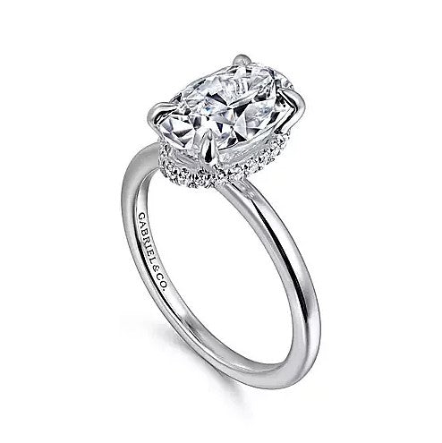 14K White Gold Hidden Halo Solitaire Mounting