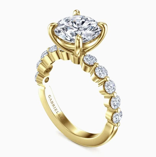 14K Yellow Gold Shared- Prong Diamond Semi-Mount Ring