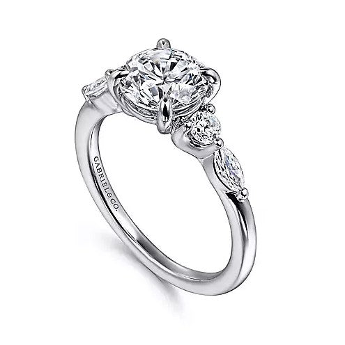 14K White Gold Five Stone Semi-Mount Ring