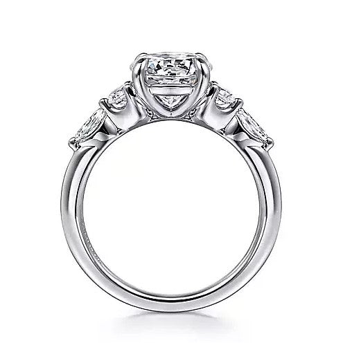 14K White Gold Five Stone Semi-Mount Ring