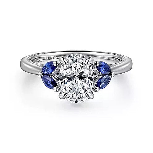 14K White Gold Side Petal Semi-Mount Ring