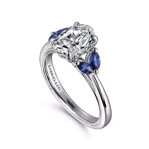 14K White Gold Side Petal Semi-Mount Ring