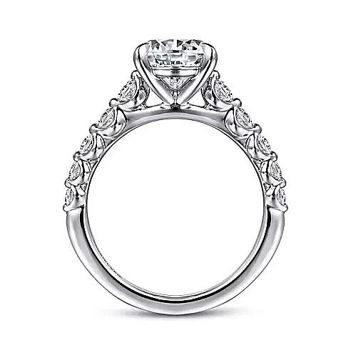 14K White Gold Shared Prong Semi-Mount Ring