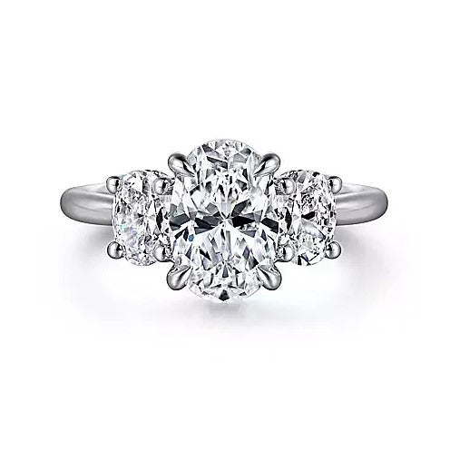 14K White Gold Three Stone Semi-Mount Ring