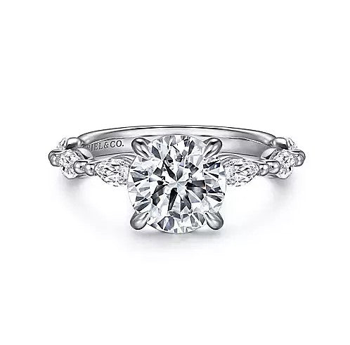14K White Gold Shared Prong Semi-Mount Ring