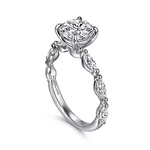 14K White Gold Shared Prong Semi-Mount Ring