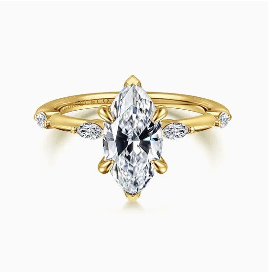 14K Gold Demi Marquise Semi-Mount Ring