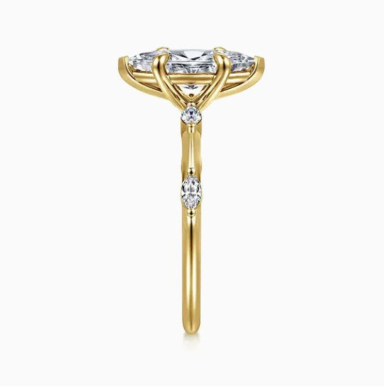 14K Gold Demi Marquise Semi-Mount Ring
