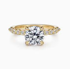 14K Yellow Gold Hidden Halo Shared- Prong Diamon Semi-Mount Ring