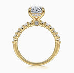 14K Yellow Gold Hidden Halo Shared- Prong Diamon Semi-Mount Ring