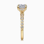 14K Yellow Gold Hidden Halo Shared- Prong Diamon Semi-Mount Ring