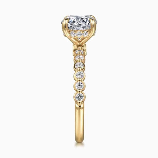 14K Yellow Gold Hidden Halo Shared- Prong Diamon Semi-Mount Ring