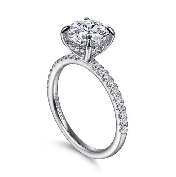 14K White Gold Hidden Halo Semi-Mount Ring