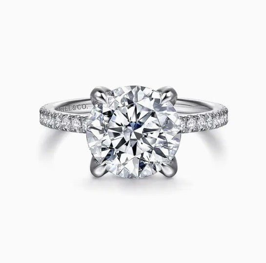 14K White Gold Hidden Halo Diamond Semi- Mount Ring