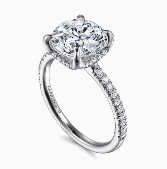 14K White Gold Hidden Halo Diamond Semi- Mount Ring
