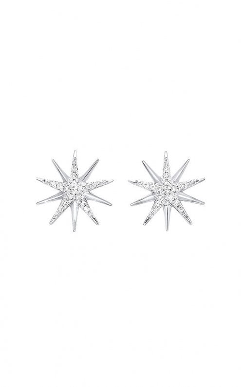 Sterling Silver Diamond Starburst Button Earrings