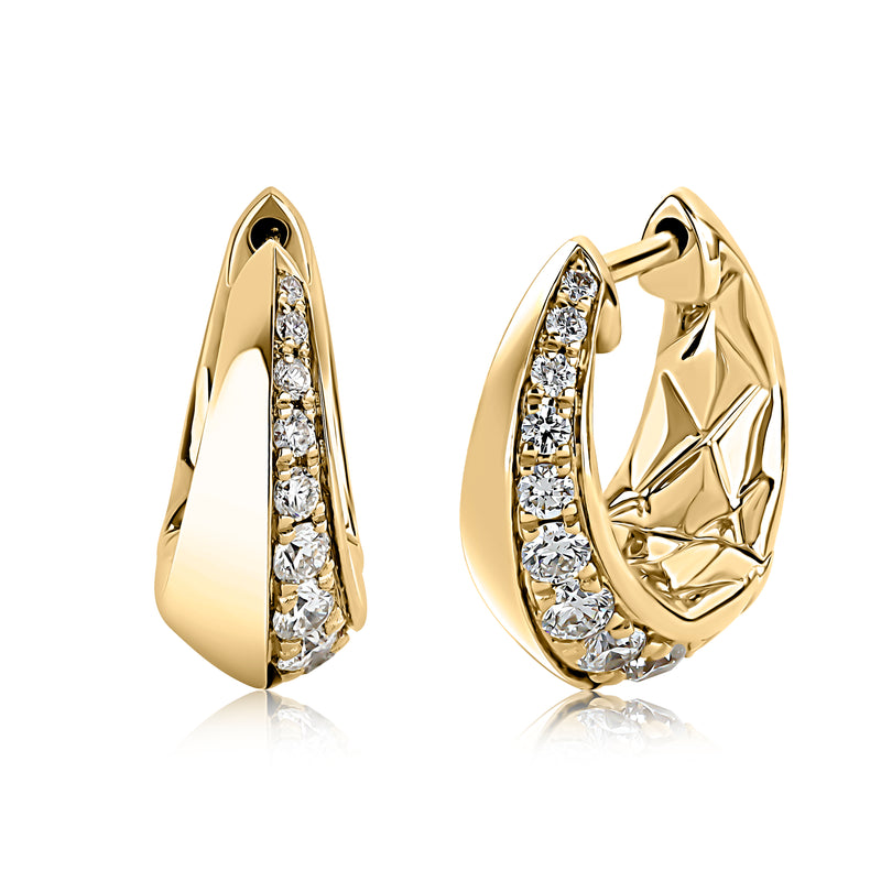 14K Yellow Gold Diamond Huggie Earrings