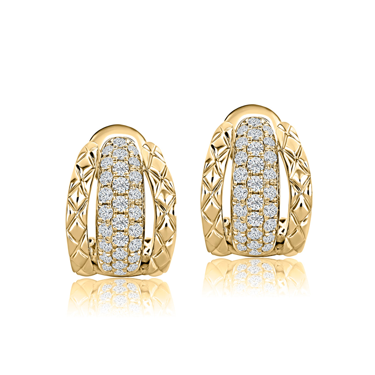 14K Yellow Gold Diamond Huggie Earrings