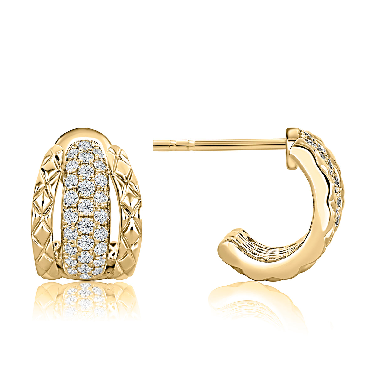 14K Yellow Gold Diamond Huggie Earrings