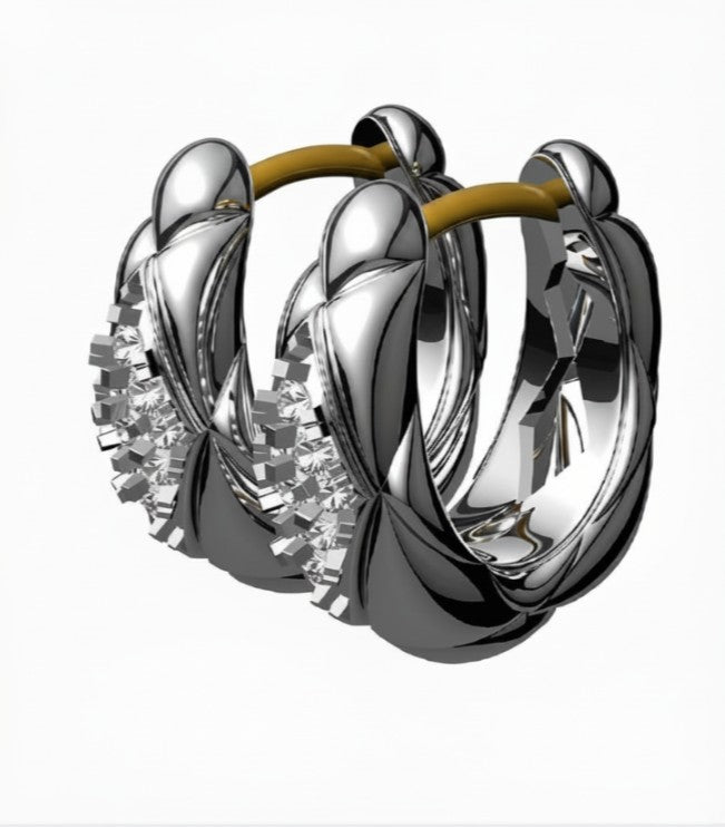 Sterling Silver & 14K Yellow Gold Quilted Huggie Hoop Earrings